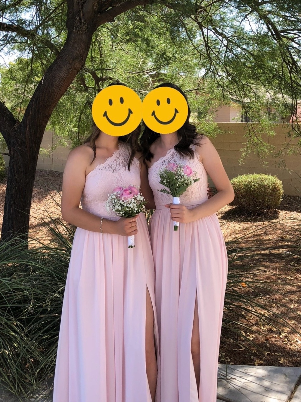 Azazie One-Shoulder Pale Pink Lace & Tulle Gown